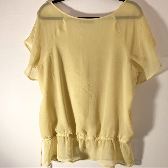 Apt 9 Blouse White Lace Bib Yellow Drawstring Peplum Top Large EUC - Picture 2 of 8